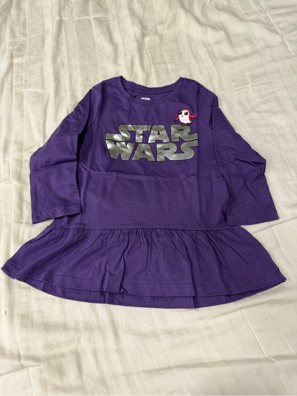 Star Wars Purple Long Sleeve Peplum Top with Silver Logo and Porg